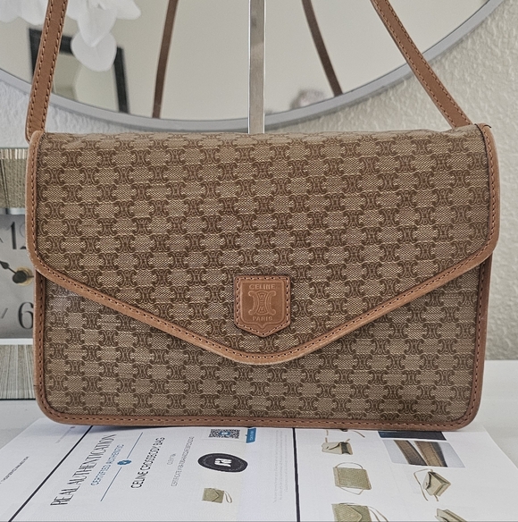 GUC Celine Brown Triomphe  Macadam Crossbody w/ COA - Picture 2 of 14